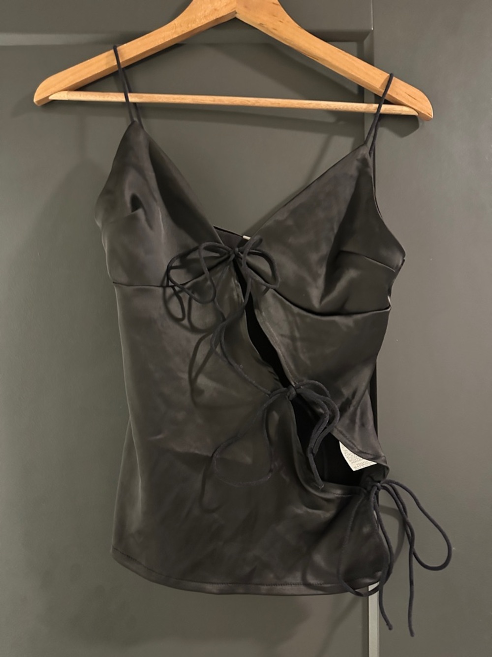 Black Satin Tie-Front Cami Top - Women